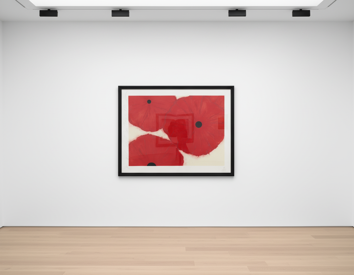 Donald Sultan - Four Reds, 2002, Screen print in colors with flocking on Somerset paper