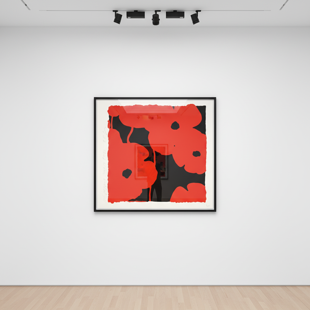 Donald Sultan - Red Poppies, Aug 17, 2022, Color Silkscreen with enamel inks, flocking, and tar-like texture on Rising 2-p...