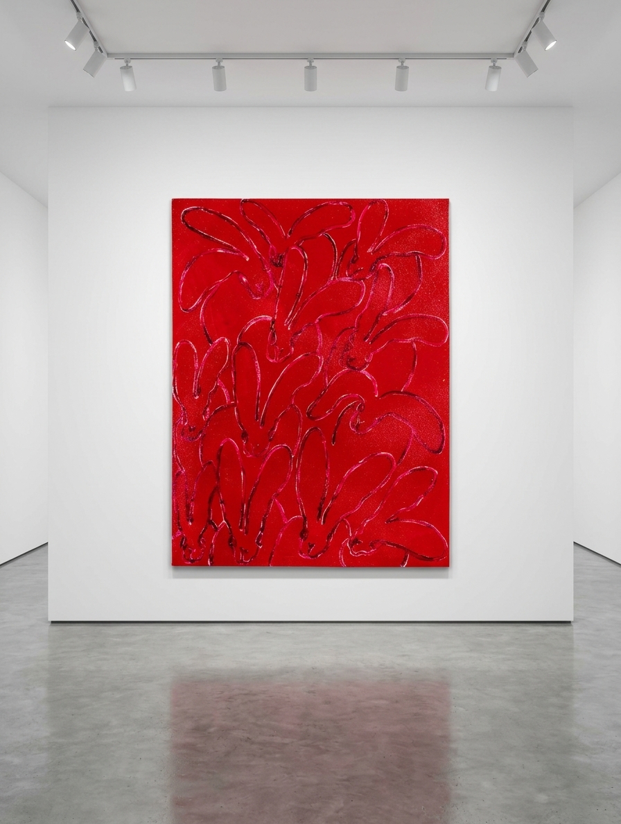 Hunt Slonem - Red Diamond, 2023, Oil & Acrylic w/ Diamond Dust on Wood 
