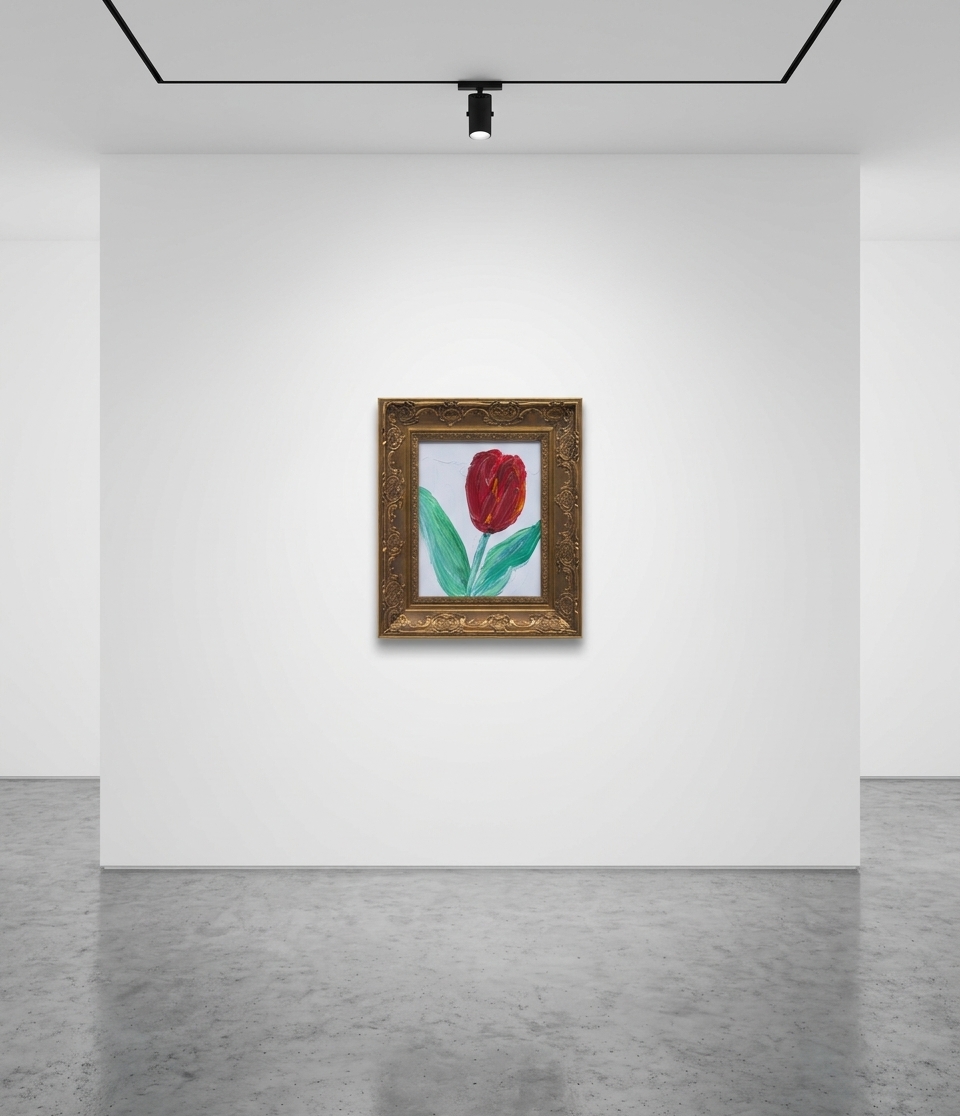 Hunt Slonem - Red Tulip, 2026, Oil on Wood 