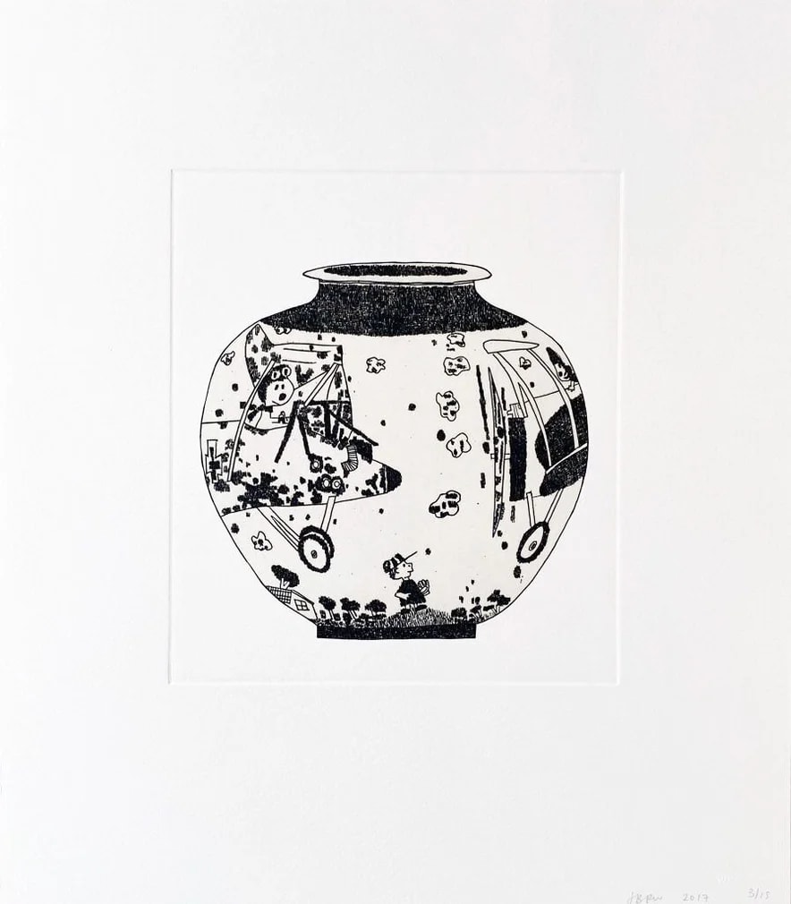 Jonas Wood - 8 Pots (6), 2017, Chin-collé etching on somerset paper