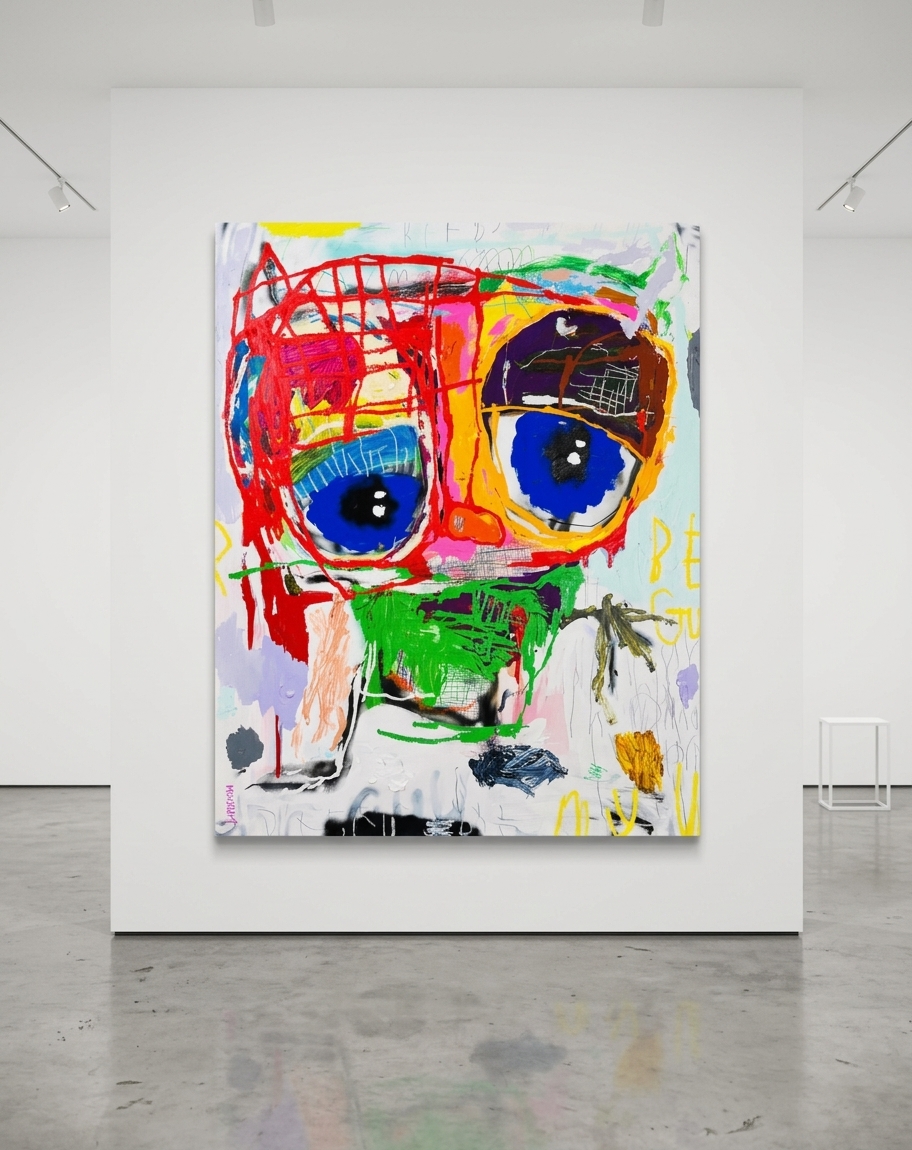 Nathan Paddison - My Guy, 2026, Oil stick matte vinyl acrylic spray paint charcoal and pencil on canvas
