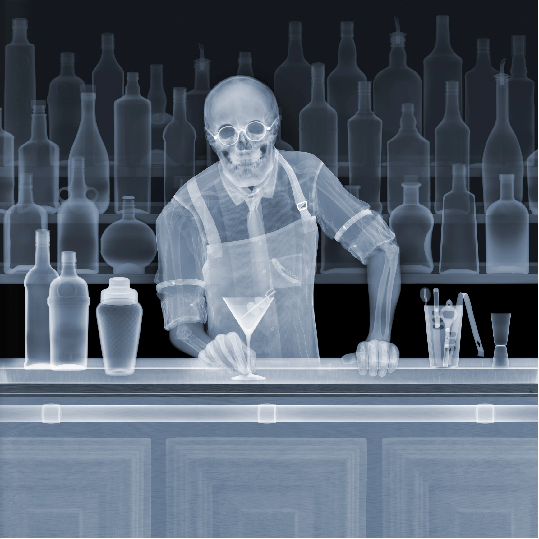 Nick Veasey - Cocktail?, Framed Chromaluxe