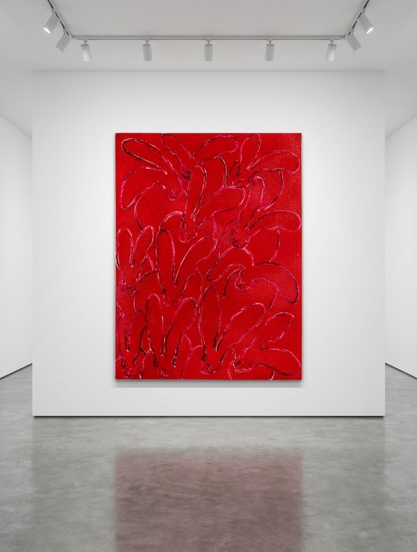 Hunt Slonem - Red Diamond, 2023, Oil & Acrylic w/ Diamond Dust on Wood 