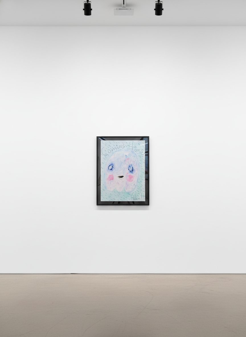 Adam Handler - Coming Home Ghost, 2021, Oil stick and pencil on heavy weight paper
Framed in a white 1 in. frame, ¾ in flo...