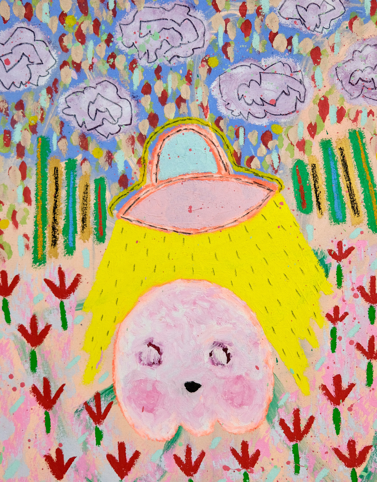 Adam Handler - Ghost Abduction after camp, 2023, Oil stick, acrylic and pencil on canvas