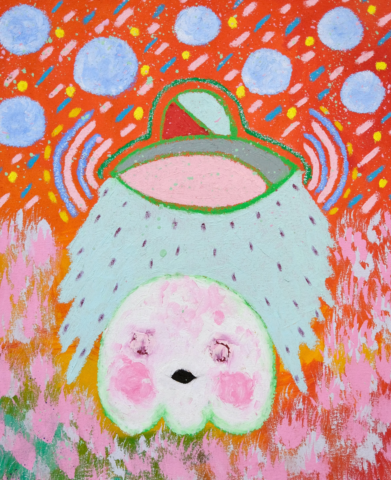 Adam Handler - Ghost Abduction at the tea garden, 2023, Oil stick, acrylic and pencil on canvas