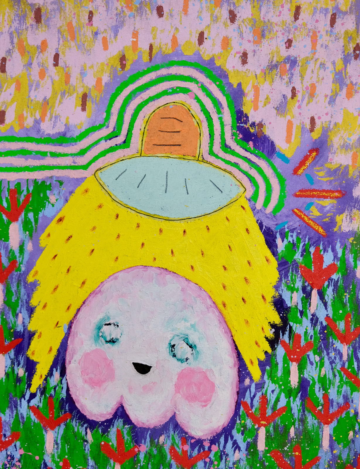 Adam Handler - Ghost Abduction during the night level, 2023, Oil stick, acrylic and pencil on canvas