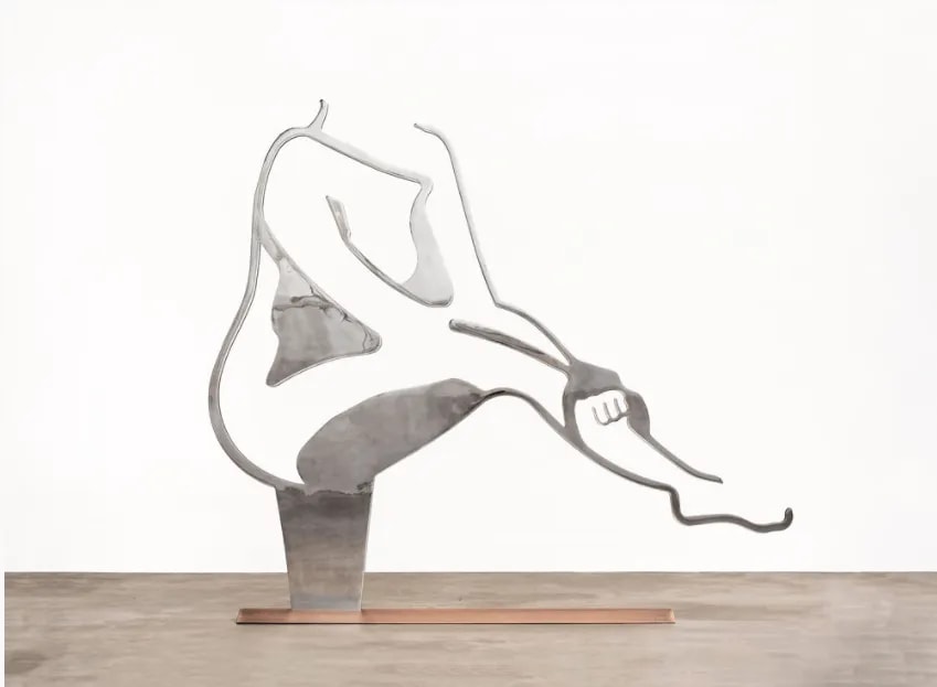 Alex Katz - Dancer 4 outline, 2019, Mirror polished stainless steel on bronze base