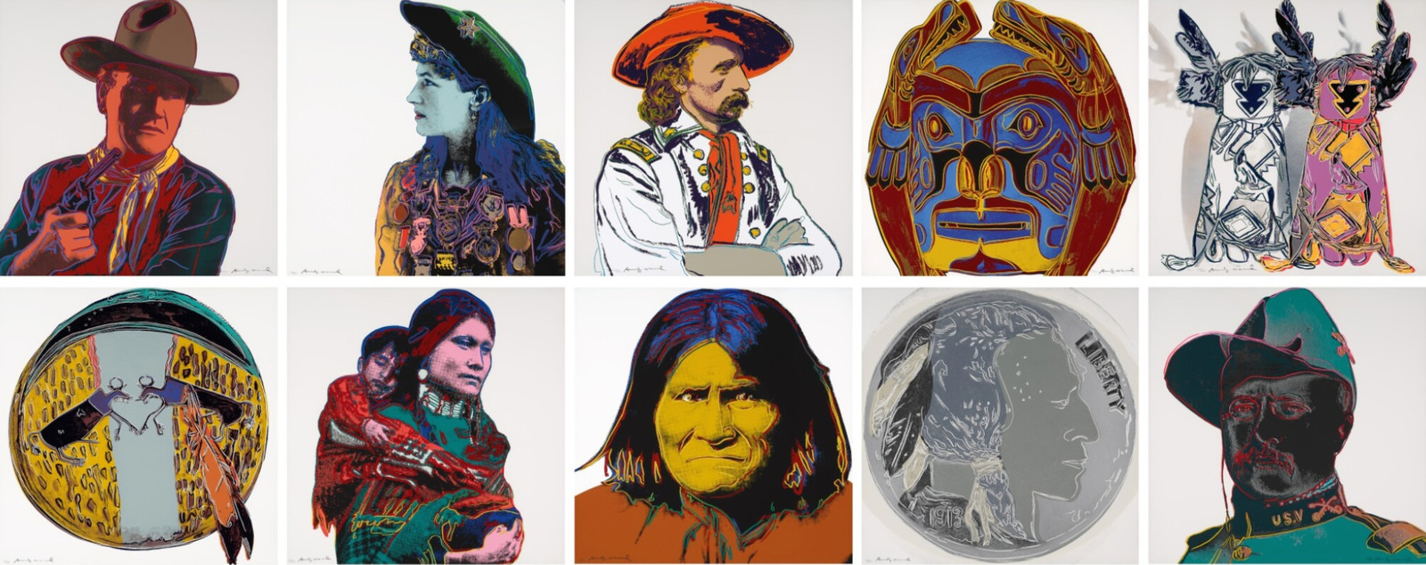 Andy Warhol - Cowboys and Indians F.S. II 377-386 Cowboys and Indians, 1986, The complete set of ten screen prints on Leno...