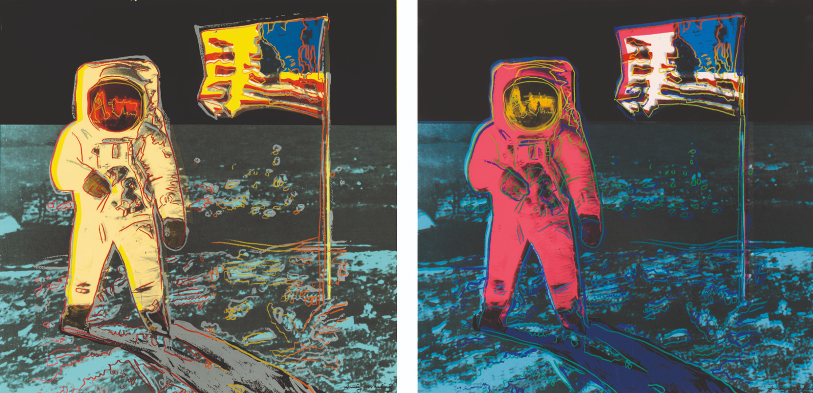 Andy Warhol - Moonwalk Yellow 404 and Pink 405, 1987, Complete set of two screen prints on Lenox Museum Board