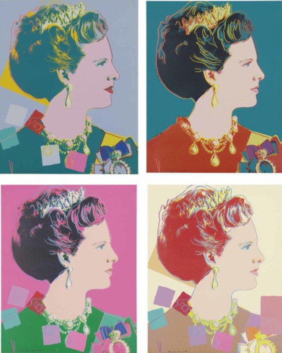 Andy Warhol - Queen Margrethe II of Denmark F.S. II 342-345, from Reigning Queens, 1985, The complete set of four screen p...