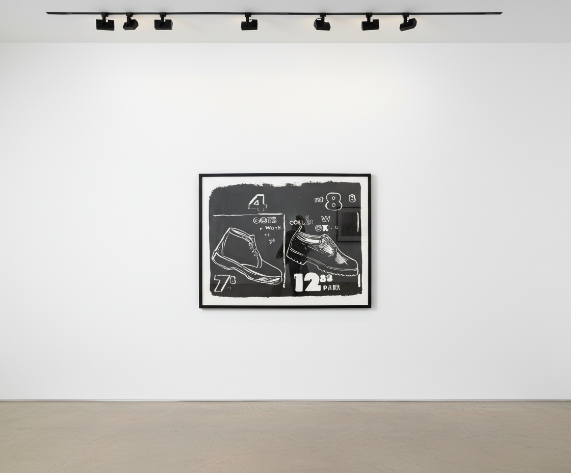 Andy Warhol - Working Boots Negative, 1985-86, Synthetic polymer and silkscreen ink on canvas