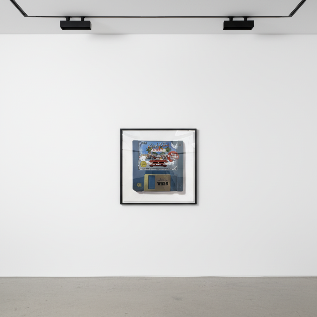 Arlo Sinclair - OutRun: Big Oil (3.5" Disk), 2025, Oil on canvas
1/1 Unique
Signed on verso + COA