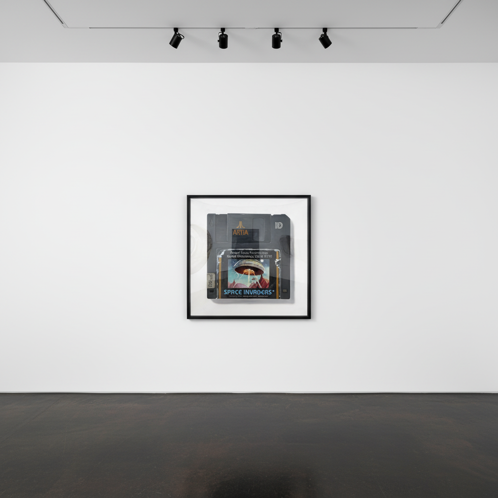 Arlo Sinclair - Space Invaders: Social Distancing (3.5" Disk), 2025, Oil on canvas
1/1 Unique
Signed on verso + COA