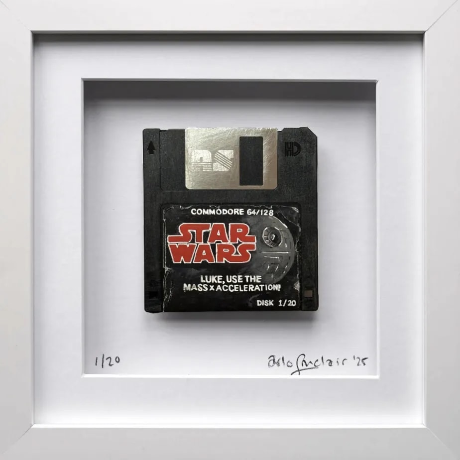 Arlo Sinclair - Star Wars: Equation - 3.5” Black, 2025, Hand-painted retro floppy disk: acrylic paint, plastic disk,
alumi...