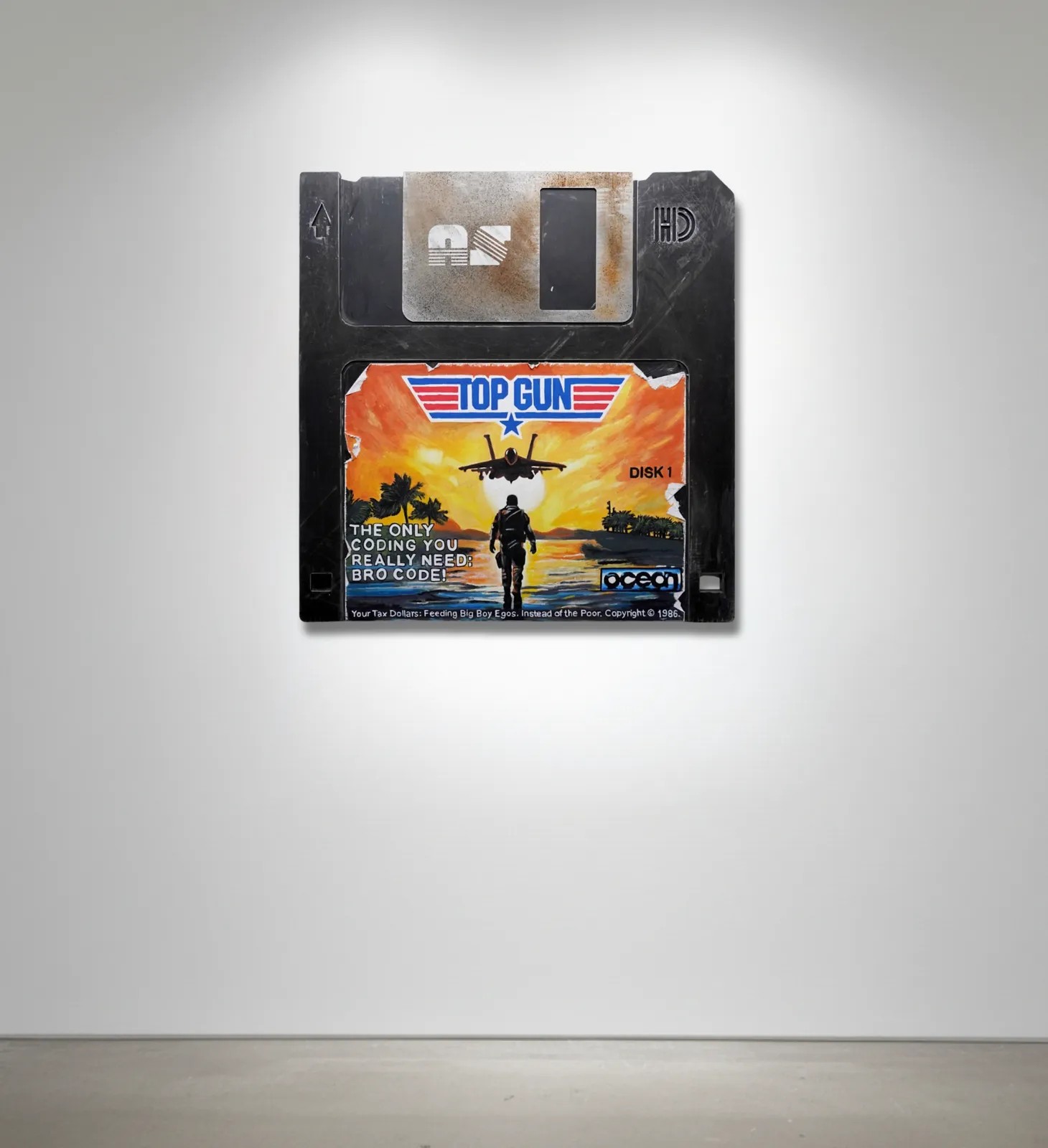 Arlo Sinclair - Top Gun: Bro Code — 28” L, 2026, Acrylic / Aluminium / Paper /  Hand Painted Label