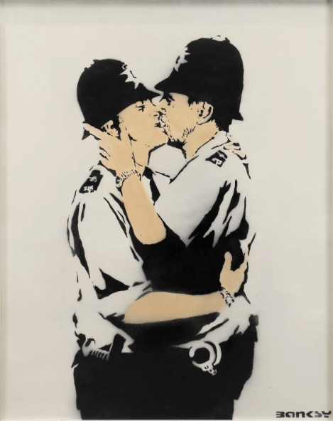 Banksy - Kissing Coppers, 2006, Spray paint on canvas