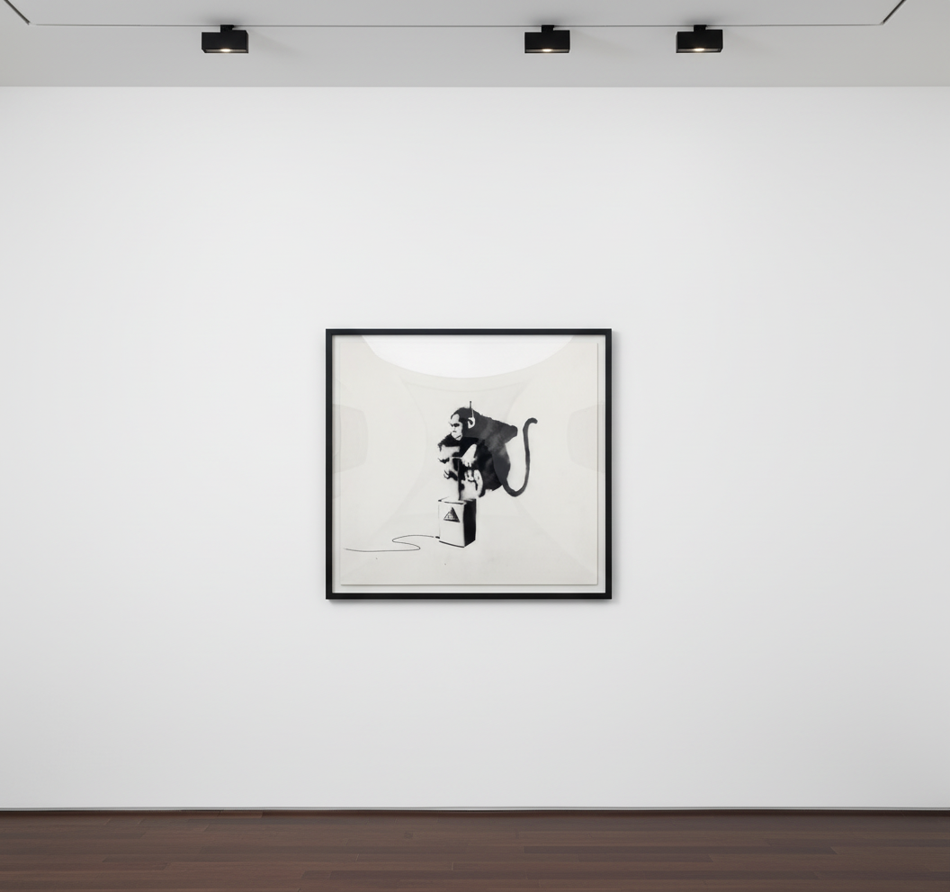 Banksy - Monkey Dynamite, 2002, Stencil spray paint and emulsion on canvas