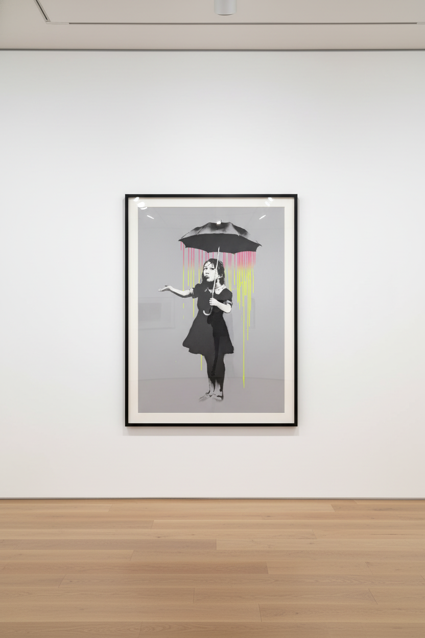 Banksy - NOLA Pink and Yellow Rain, 2006, Screen print