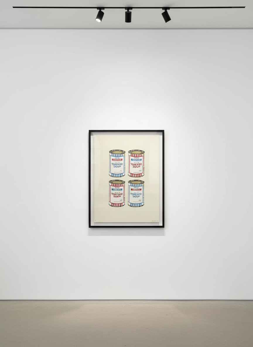 Banksy - Soup Cans Quad (Blue and Red on Cream) (Signed), 2006, Screen print