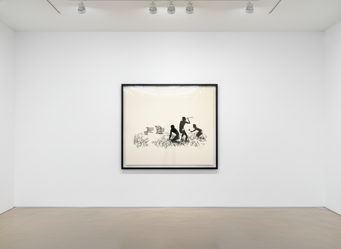 Banksy - Trolley Hunters (Black & White) (Signed), 2007, Screen print