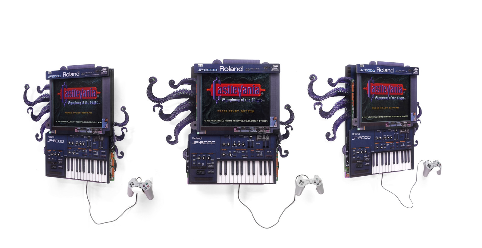 Connor Gottfried - An Octopus's Garden (Soundtracks), 2025, Aluminum composite panelling,19” IPS screen, PS1 emulator, Cas...