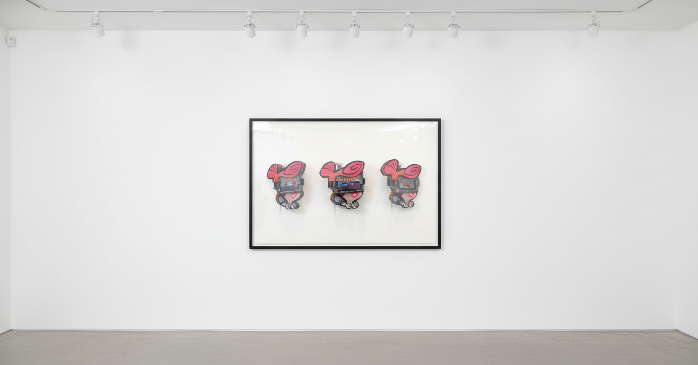 Connor Gottfried - Wilma, 2025, Laser cut acrylic, 7 color print, IPS panel, micro video player, Flintstones season 1