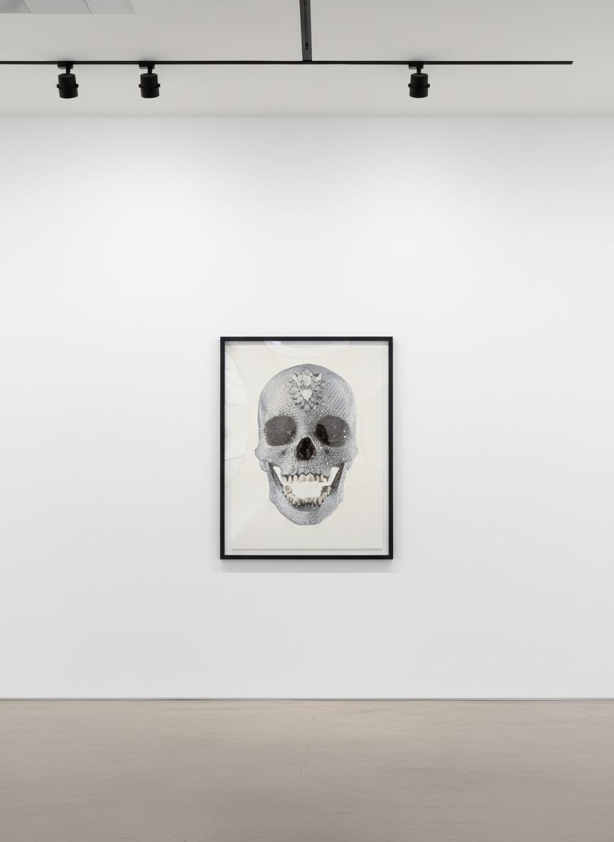 Damien Hirst - For The Love Of God (White), 2011, Silkscreen print with glazes and diamond dust on paper