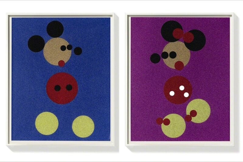 Damien Hirst - Mickey and Minnie Glitter - Small, 2016, Screenprints in colors with glitter on heavy wove paper