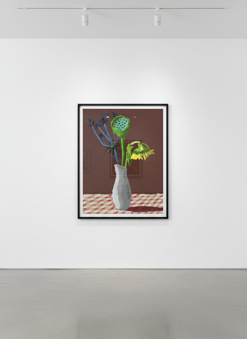 David Hockney - 19th March, Sunflower with Exotic Flower, 2021, iPad painting printed on paper