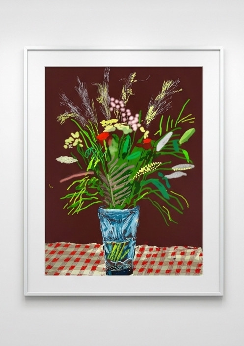 David Hockney - 27th February, Tall Flowers in a Tall Vase, 2021, iPad painting printed on paper