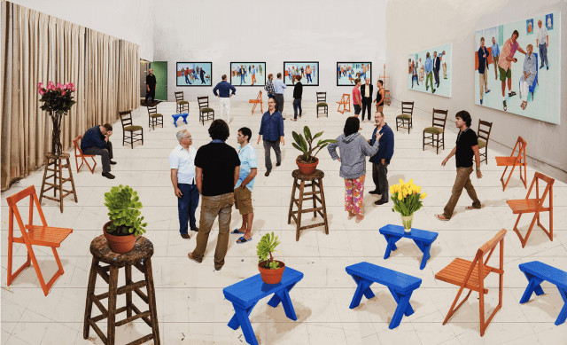 David Hockney - 4 Blue Stools, 2014, Photographic drawing