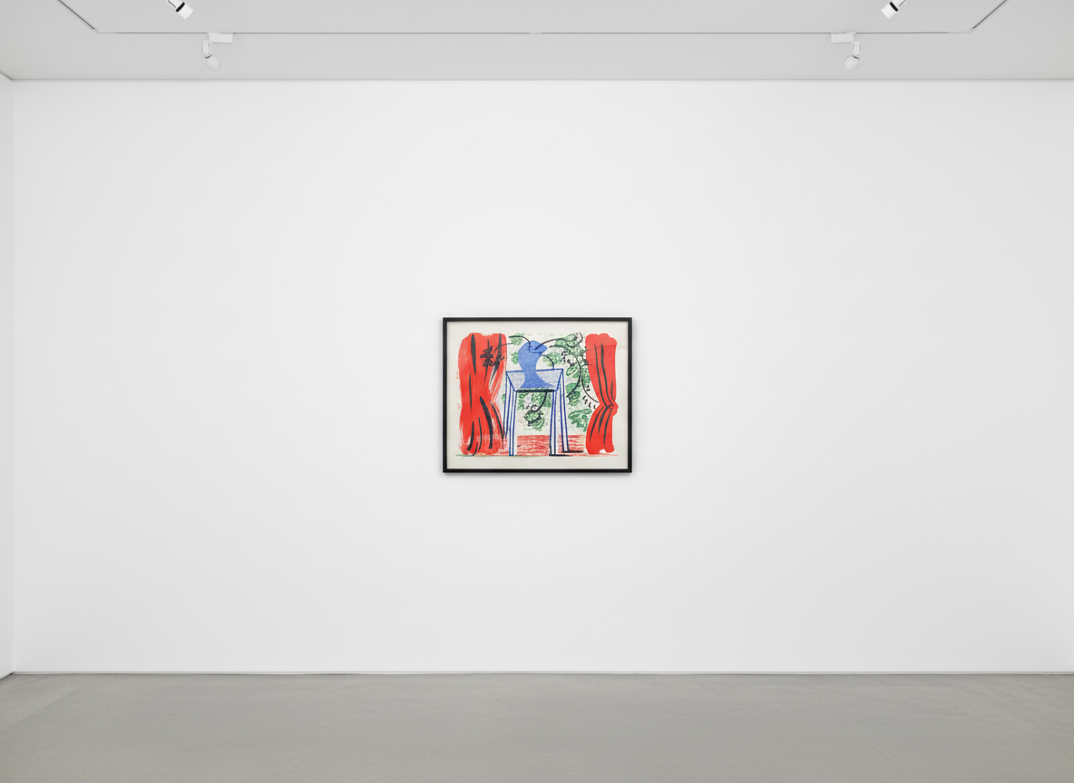 David Hockney - Still Life With Curtains, 1986, A homemade print executed on a office color copy machine on Arches paper