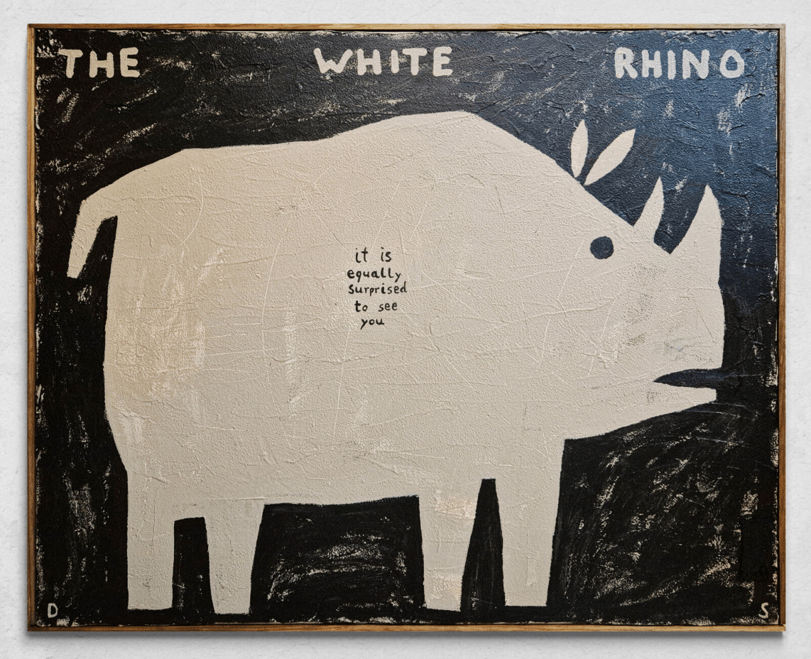 David Schmitt - The White Rhino, 2024, Mixed Media on Canvas