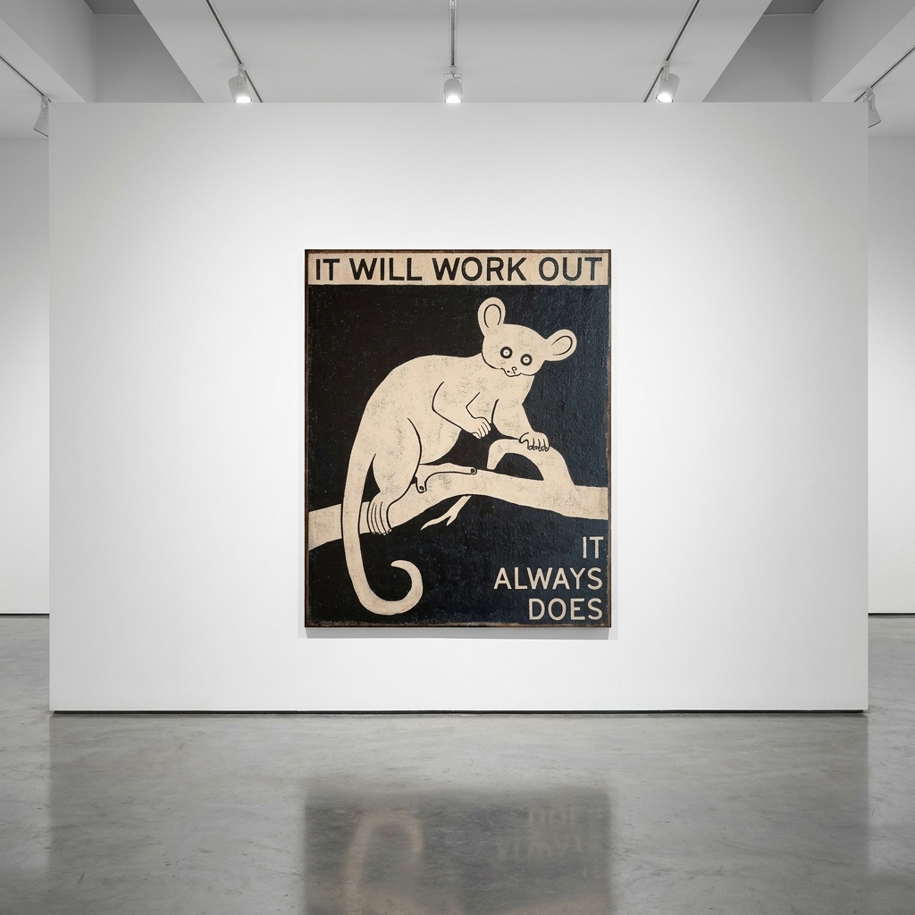David Schmitt - It Will Work Out, 2026,   Mixed Media on Raw Acrylic Canvas | Hand-Framed with Oak