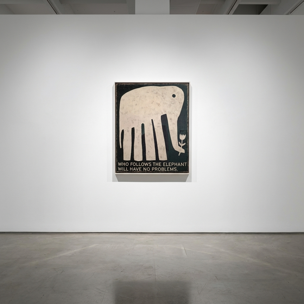 David Schmitt - Who Follows The Elephant, 2026, Mixed Media on Raw Acrylic Canvas  | Hand-Framed with Oak