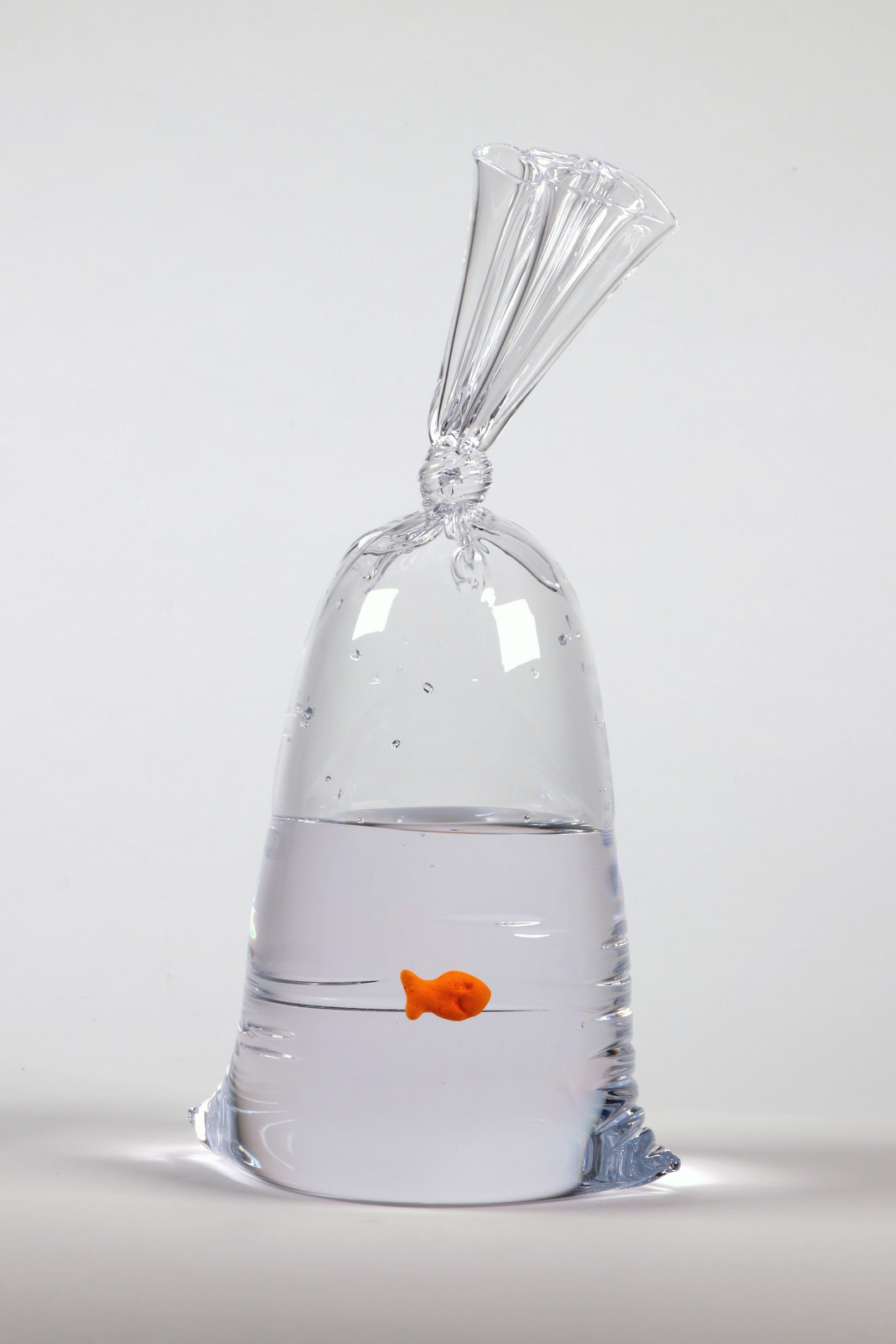 Dylan Martinez - Limited Edition Goldfish Cracker Water Bag (208), 2023, Hand blown glass sculpture with ceramic fish element