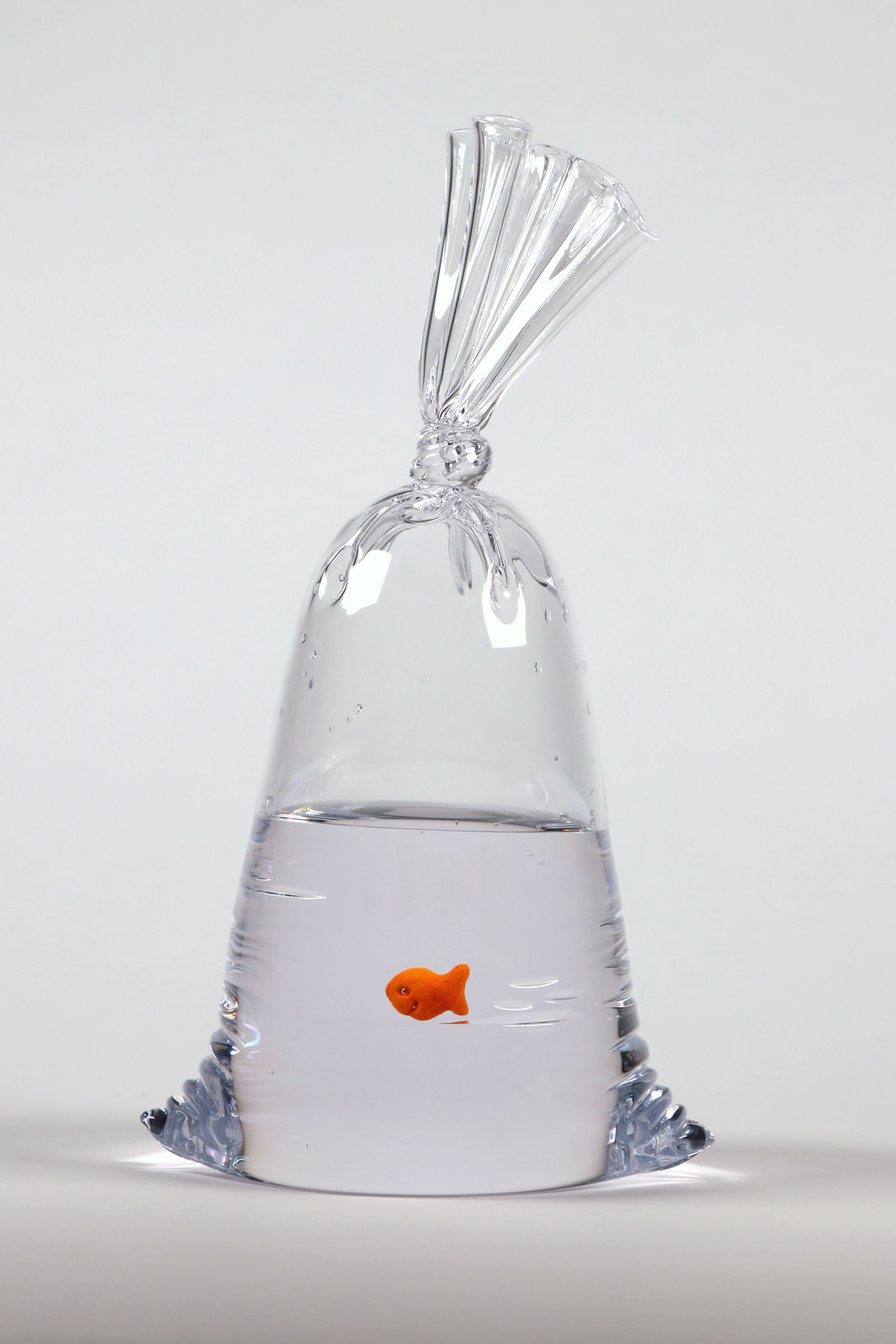 Dylan Martinez - Limited Edition Goldfish Cracker Water Bag (210), 2023, Hand blown glass sculpture with ceramic fish element