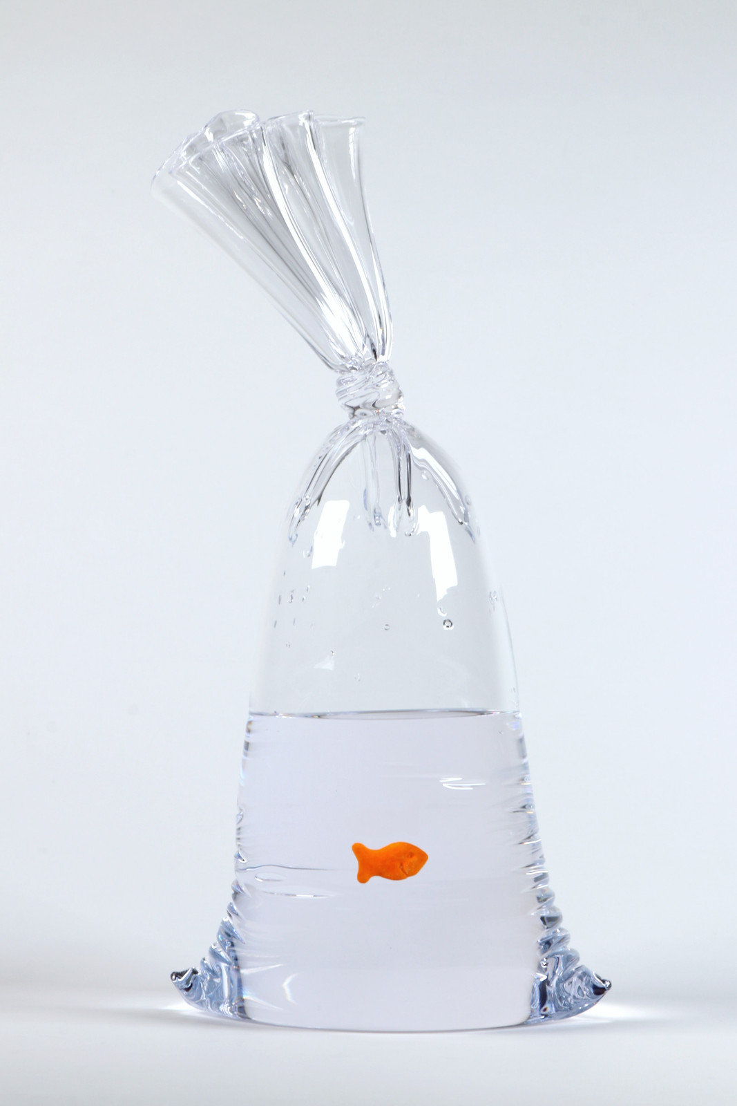 Dylan Martinez - Limited Edition Goldfish Cracker Water Bag (244), 2024, Hand blown glass sculpture with ceramic fish element