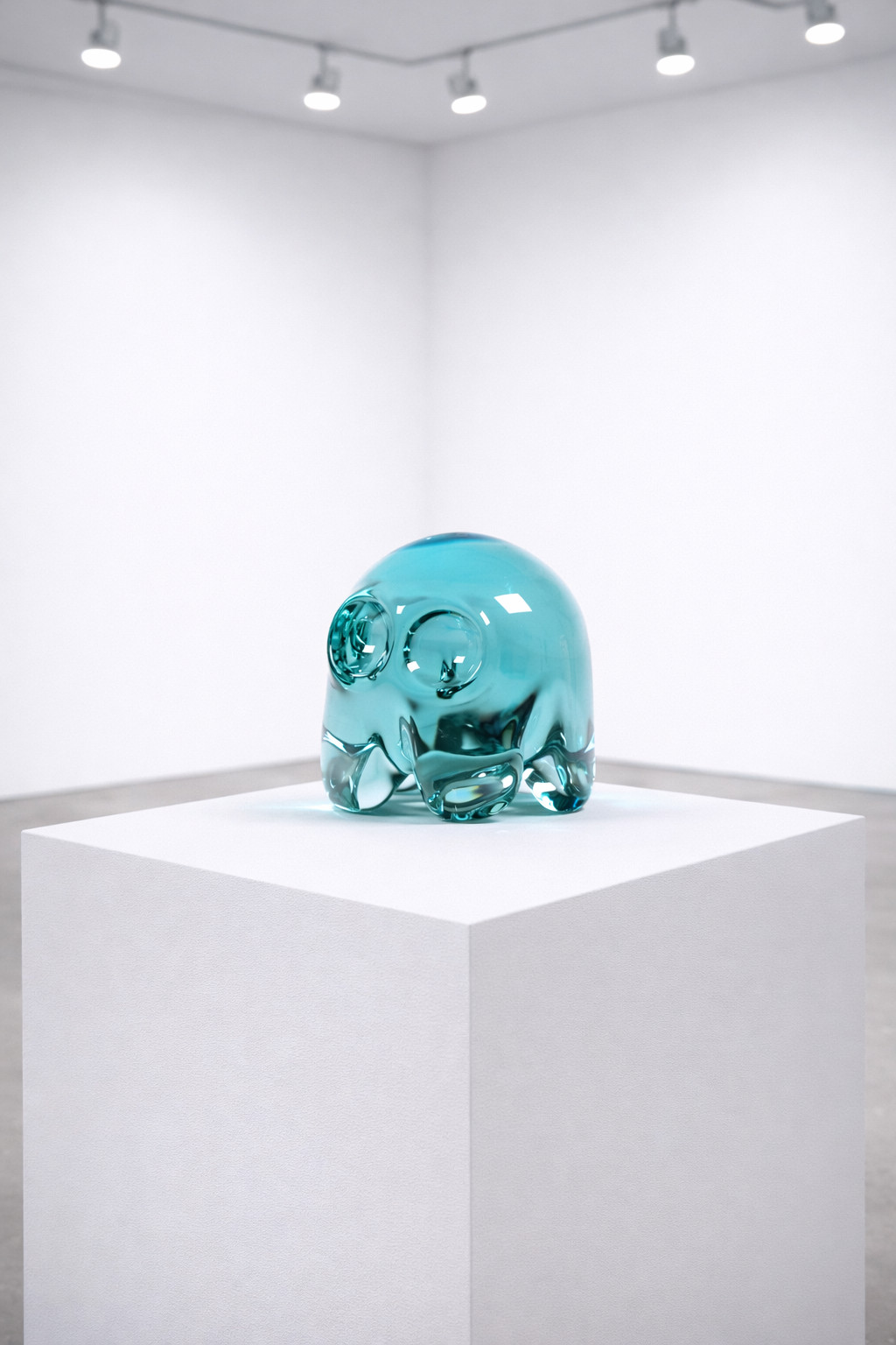 Dylan Martinez - Pac-Man Sculpture Turquoise  (Small, Swirl), 2025, Hand-blown glass sculpture