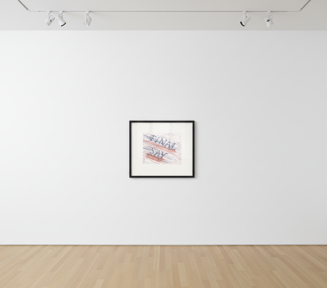 Ed Ruscha - Final Say, 2023, Hard ground etching printed in blue and red.