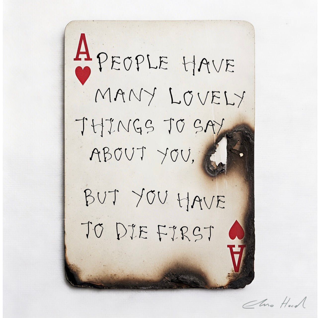 Elmo Hood - People Have Lovely Things To Say About You, 2026, Mixed Media Playing Card on Wooden Backed Canvas | Signed
