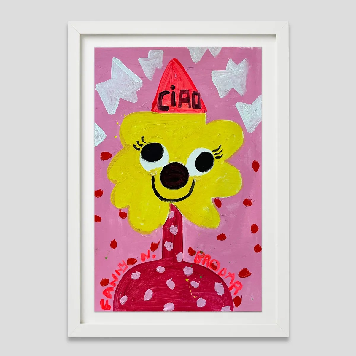 Fanny Brodar - Ciao, 2022, Acrylic and oil stick on heavyweight paper
Framed in a 1 in white from with a ¾ in float