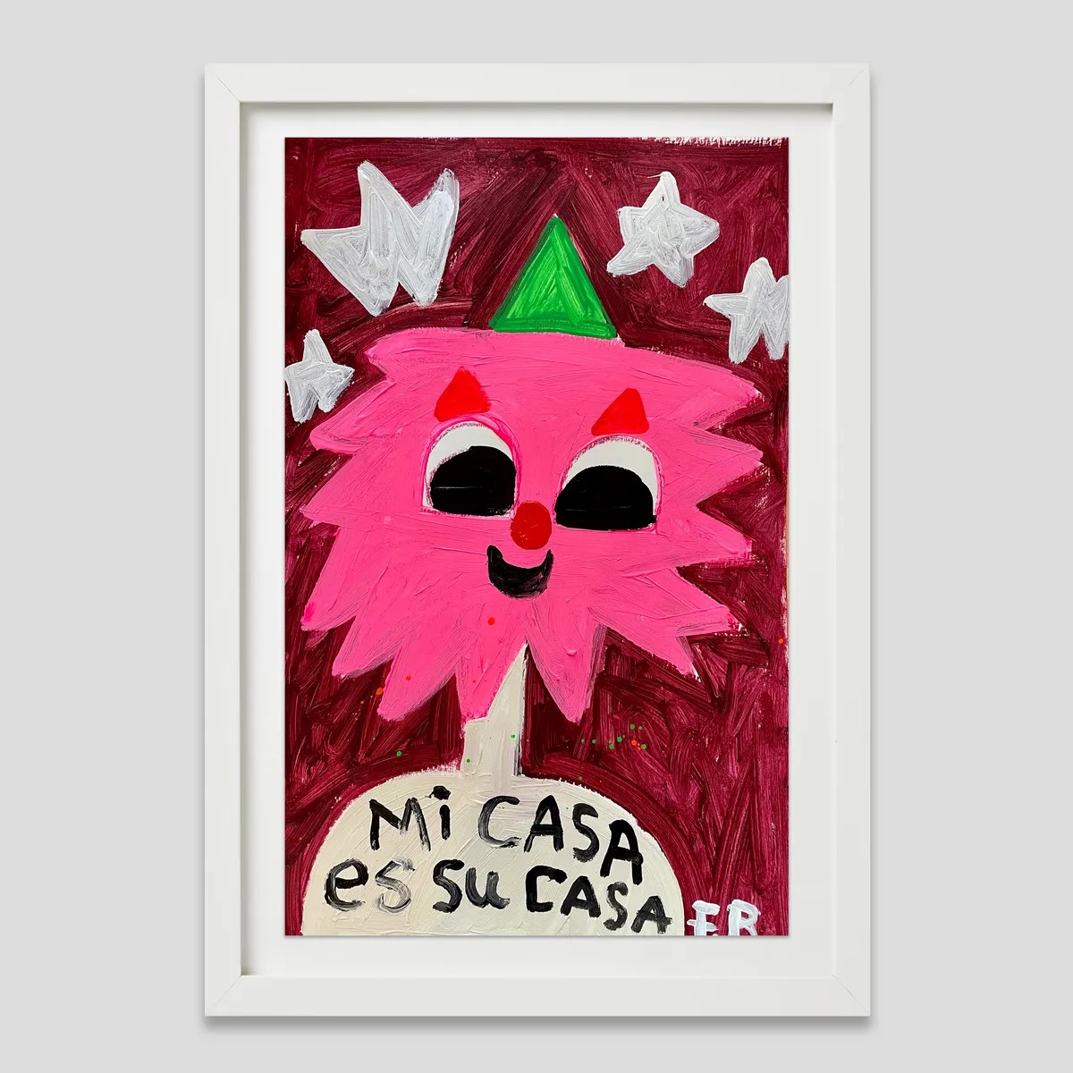 Fanny Brodar - Mi Casa Su Casa, 202, Acrylic and oil stick on heavyweight paper
Framed in a 1 in white from with a ¾ in f...