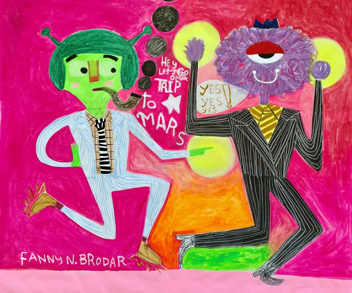 Fanny Brodar - Trip To Mars, 2022, Acrylic, oil pastel, and oil stick on canvas