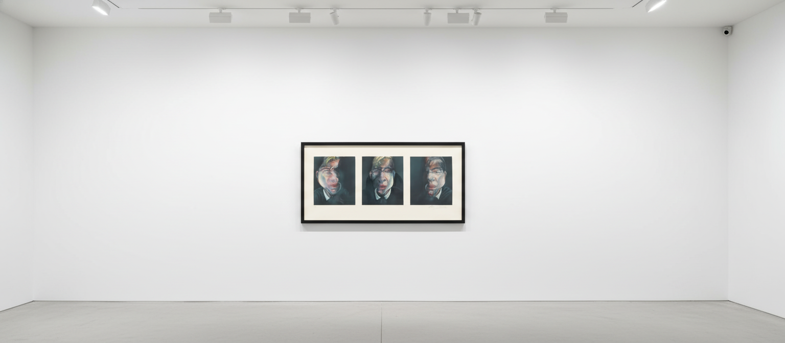Francis Bacon - Three Studies For A Self Portrait, 1983-1990, Three color lithographs on a single sheet of Arches paper , ...