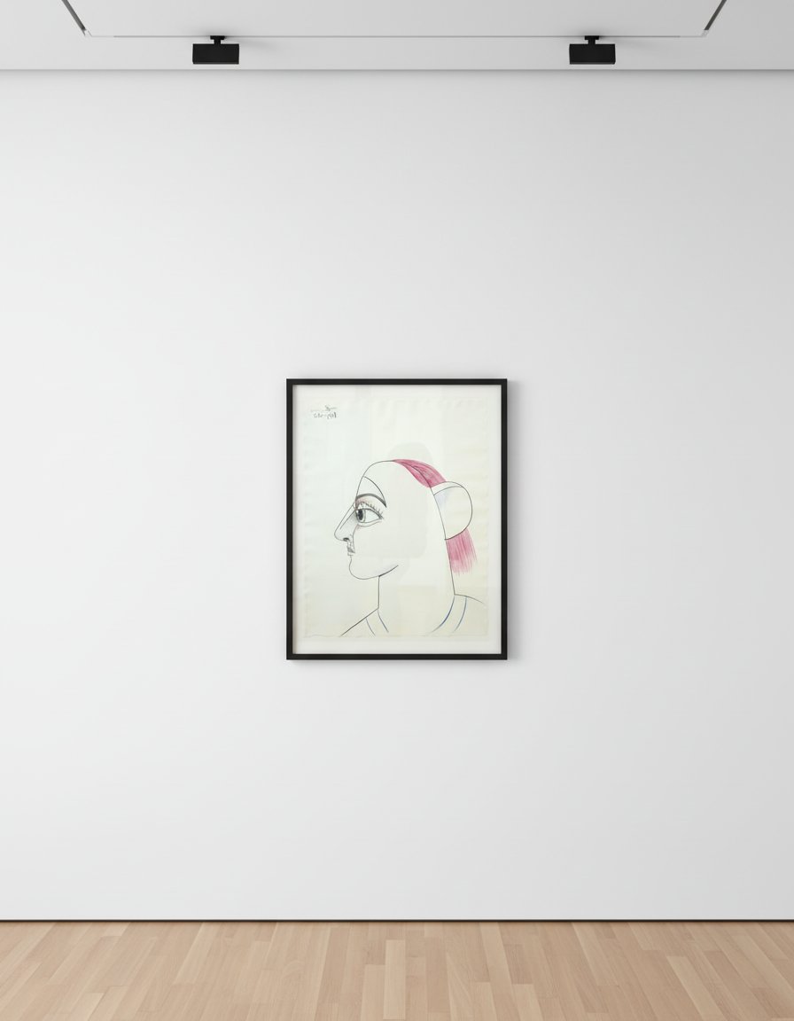 George Condo - Profile With Pink Hair, 2018, Colored pencil on paper
