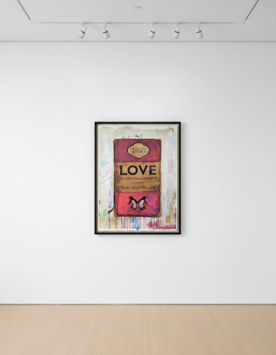 Harland Miller - Love , A Decisive Blow If Against, 2013, Acrylic , pencil and silkscreen on paper