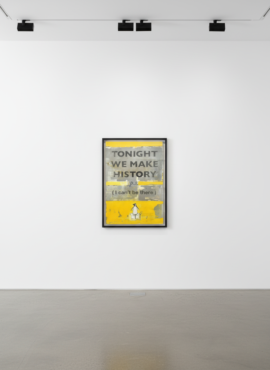 Harland Miller - Tonight We Make History P.S. I Can't Be There (Small), 2018, Screen print